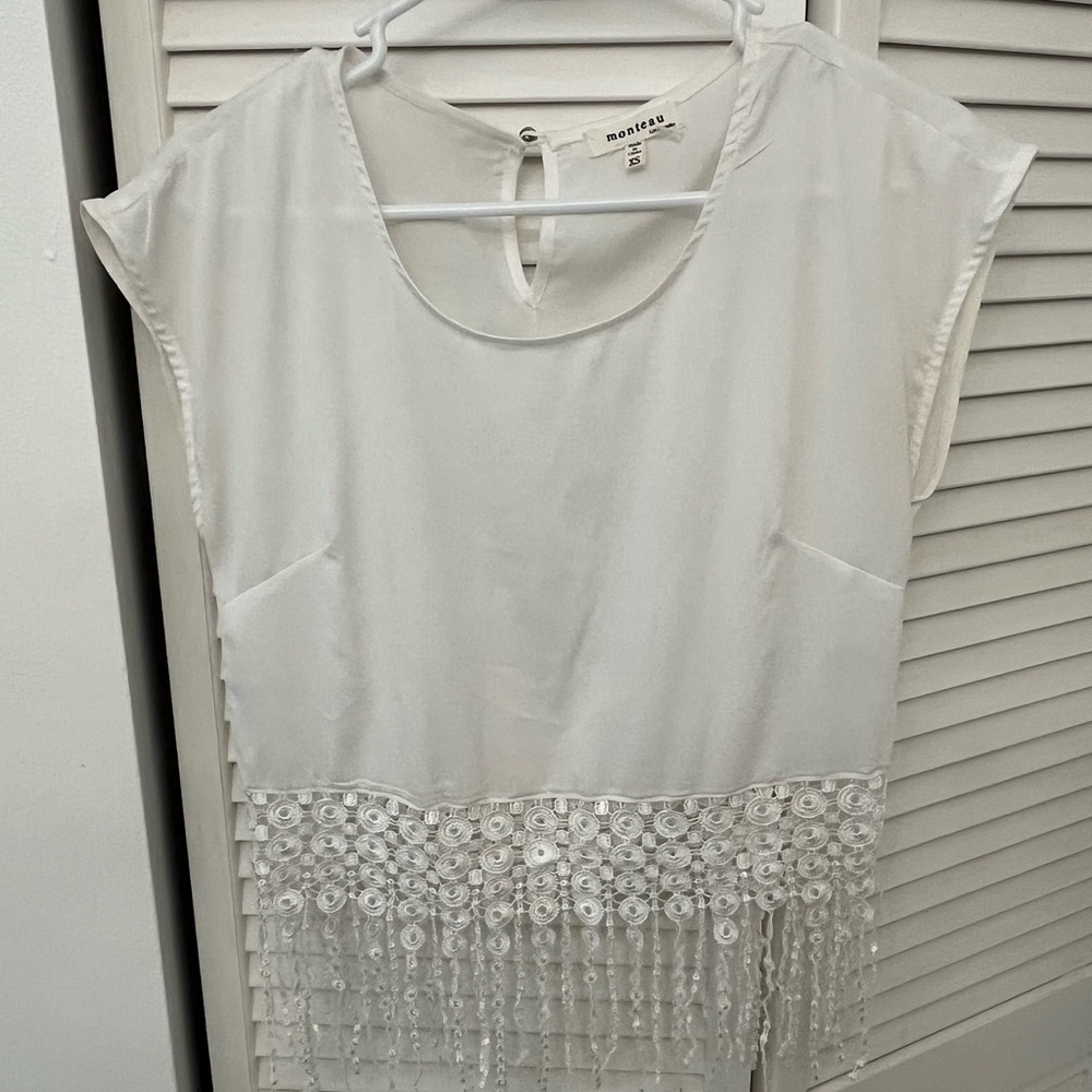Monteau White Fringe Embellished Blouse